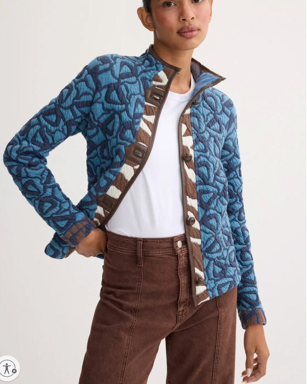 Nic + Zoe Blue Quilted Jacket SMALL Business Casual Artsy Boho Designer $228